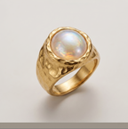 Stainless Steel Ring With A Hammered Texture And A Pearl
