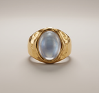 Stainless Steel Ring With A Hammered Texture And A Pearl