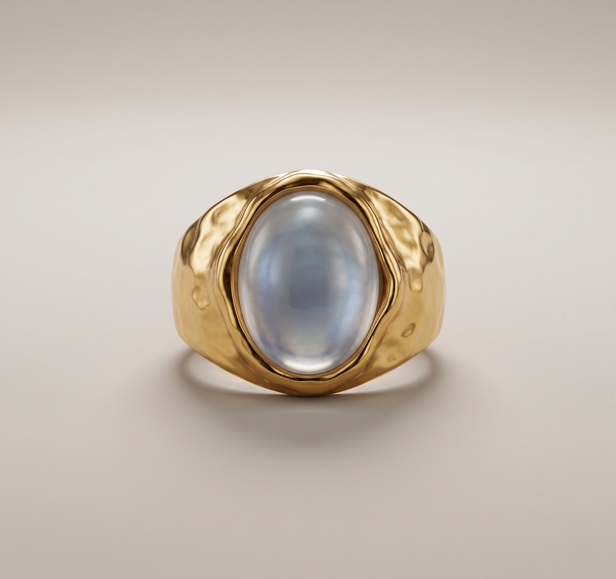 Stainless Steel Ring With A Hammered Texture And A Pearl