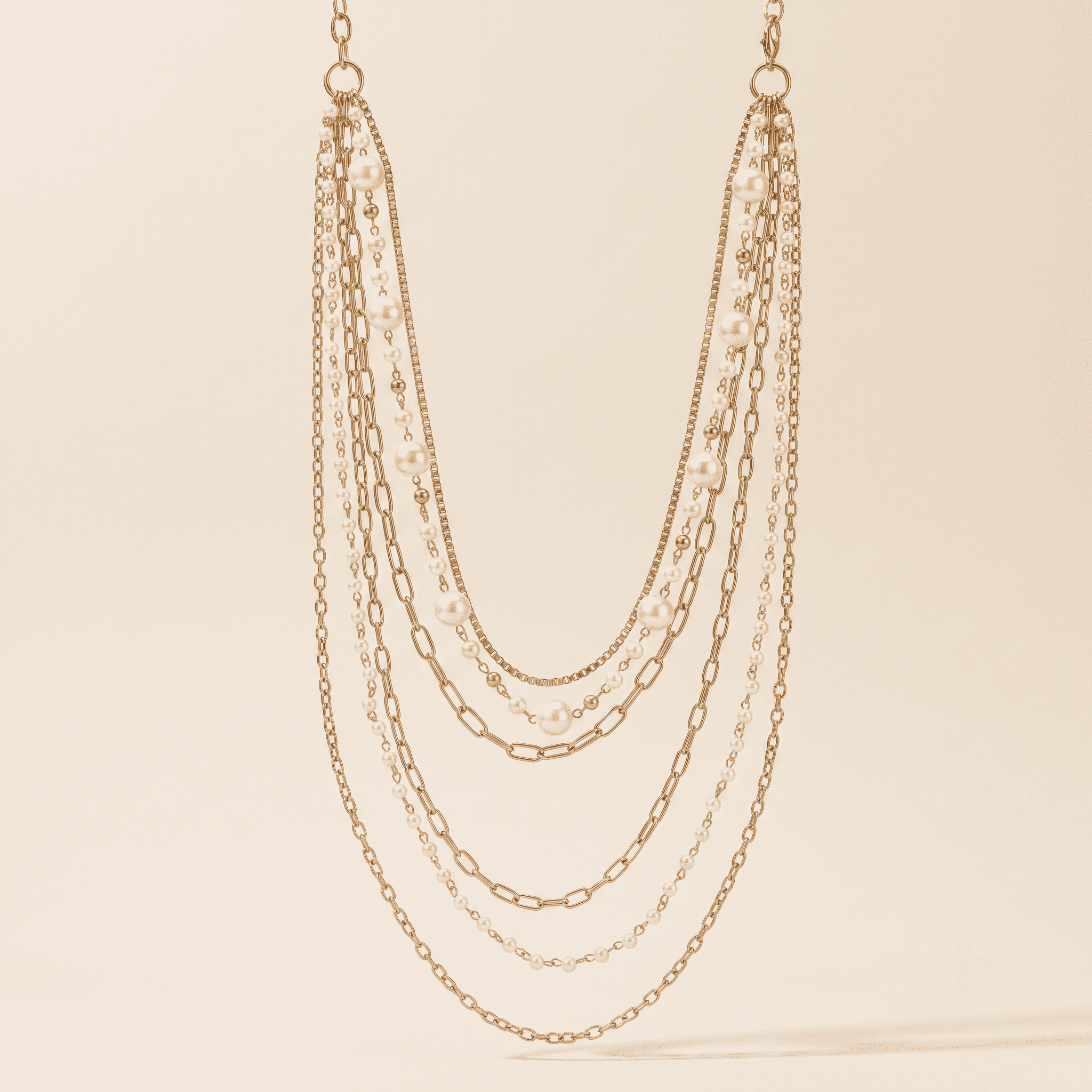 Cold Stringed Pearls Long Necklace Suit