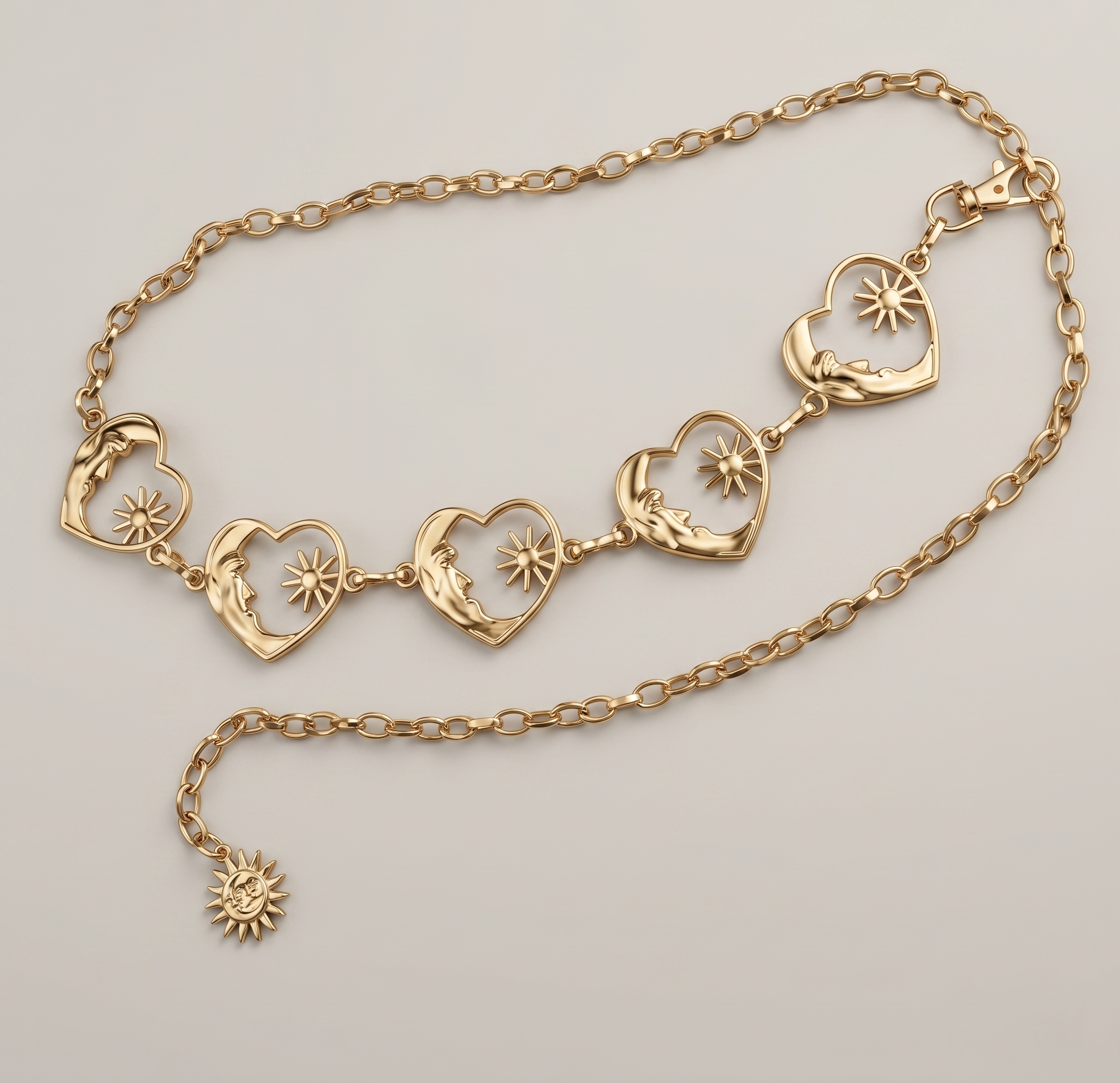 Heart and Moon Charm Waist Chain