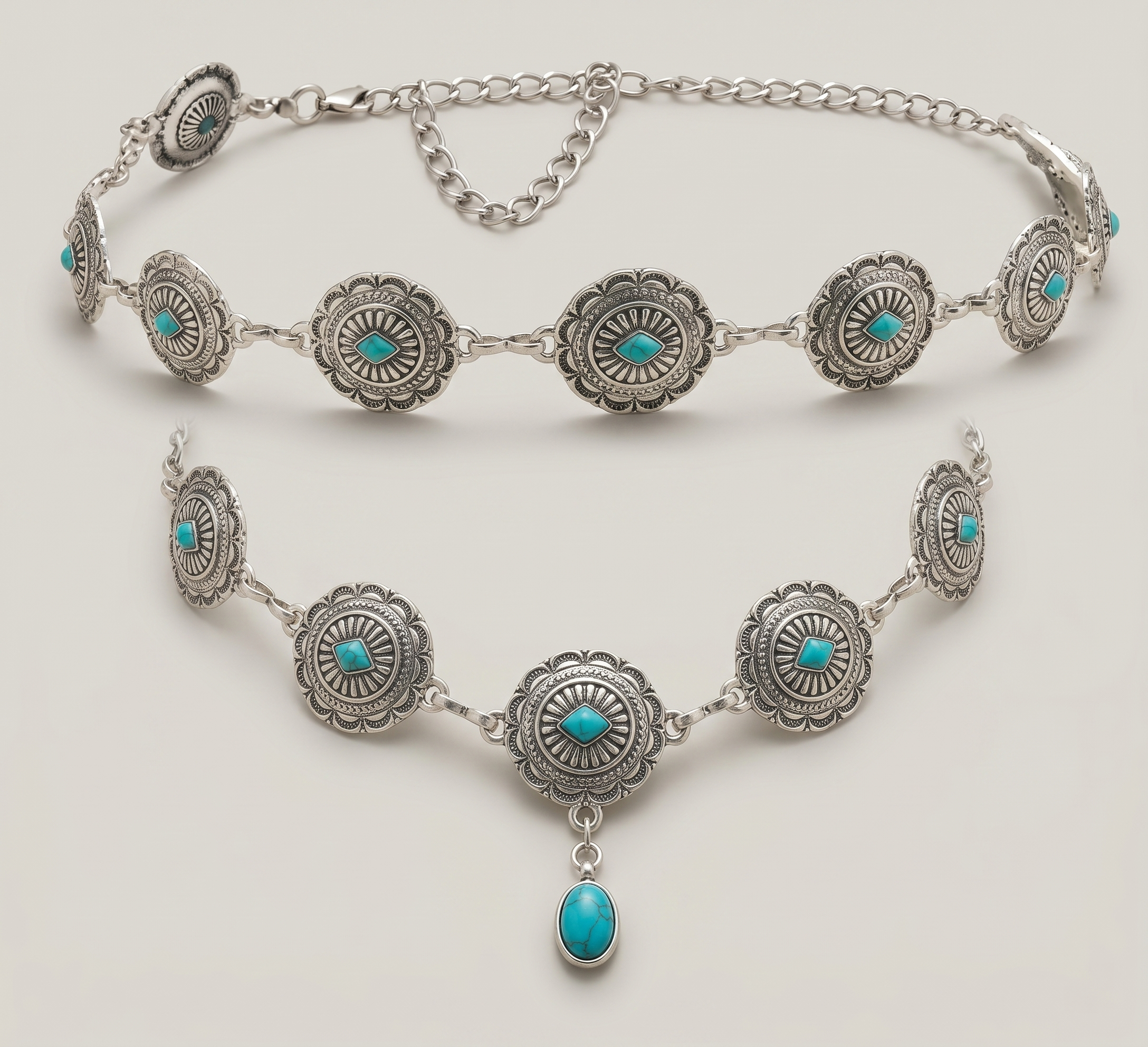 Turquoise and Gold Boho Waist Chain