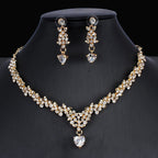 Golden Zircon Jewelry Set Bridal Necklace Earrings Wedding Two-piece Set - sparklesway.co.uk 