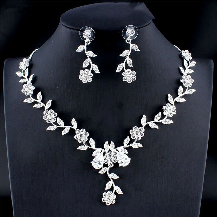 Golden Zircon Jewelry Set Bridal Necklace Earrings Wedding Two-piece Set - sparklesway.co.uk 