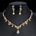 Golden Zircon Jewelry Set Bridal Necklace Earrings Wedding Two-piece Set - sparklesway.co.uk 