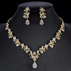Golden Zircon Jewelry Set Bridal Necklace Earrings Wedding Two-piece Set - sparklesway.co.uk 