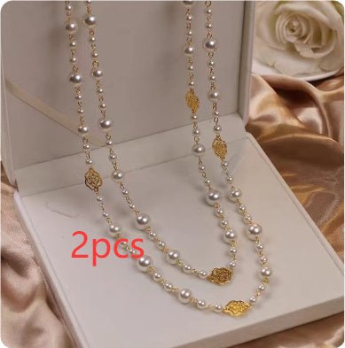 Retro Multi-layer Pearls Necklace Fashion Long Sweater Chain Versatile Accessories For Women - sparklesway.co.uk 