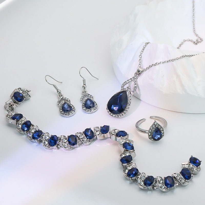 Light Luxury Zircon Necklace Earrings Open Ring Jewelry Suit - sparklesway.co.uk 