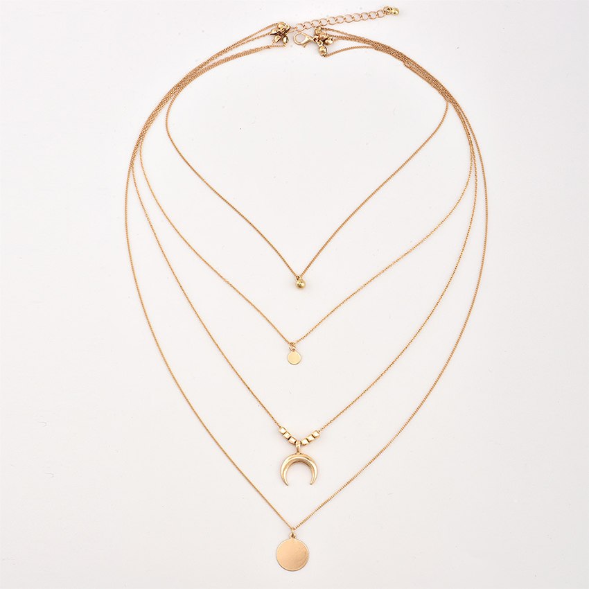 Multi-layer Moon Pendant Necklaces for Women Bohemian Wafer Elegant Necklace - sparklesway.co.uk 