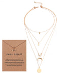 Multi-layer Moon Pendant Necklaces for Women Bohemian Wafer Elegant Necklace - sparklesway.co.uk 