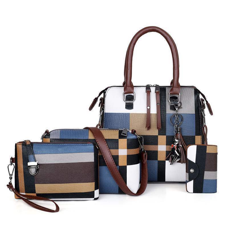 New Luxury Handbags Plaid Women Bags Designer showcased in a stylish multi-bag set with shoulder and crossbody options.