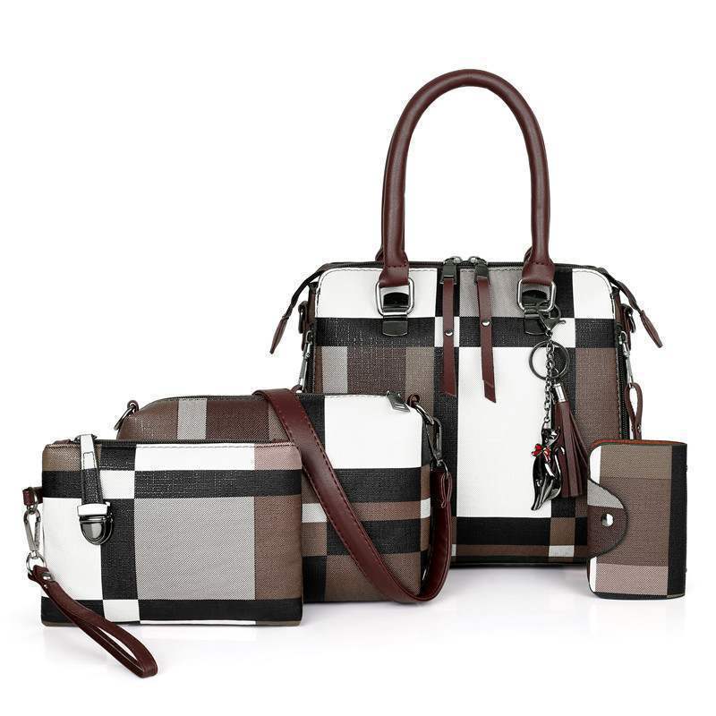 New Luxury Handbags Plaid Women Bags Designer showcased in a stylish multi-bag set with shoulder and crossbody options.
