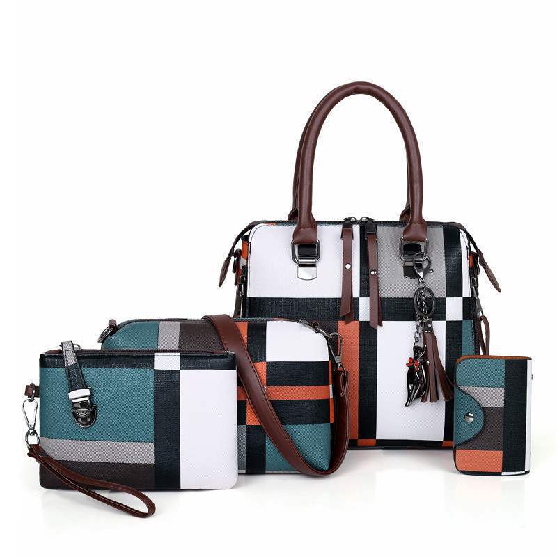 New Luxury Handbags Plaid Women Bags Designer showcased in a stylish multi-bag set with shoulder and crossbody options.