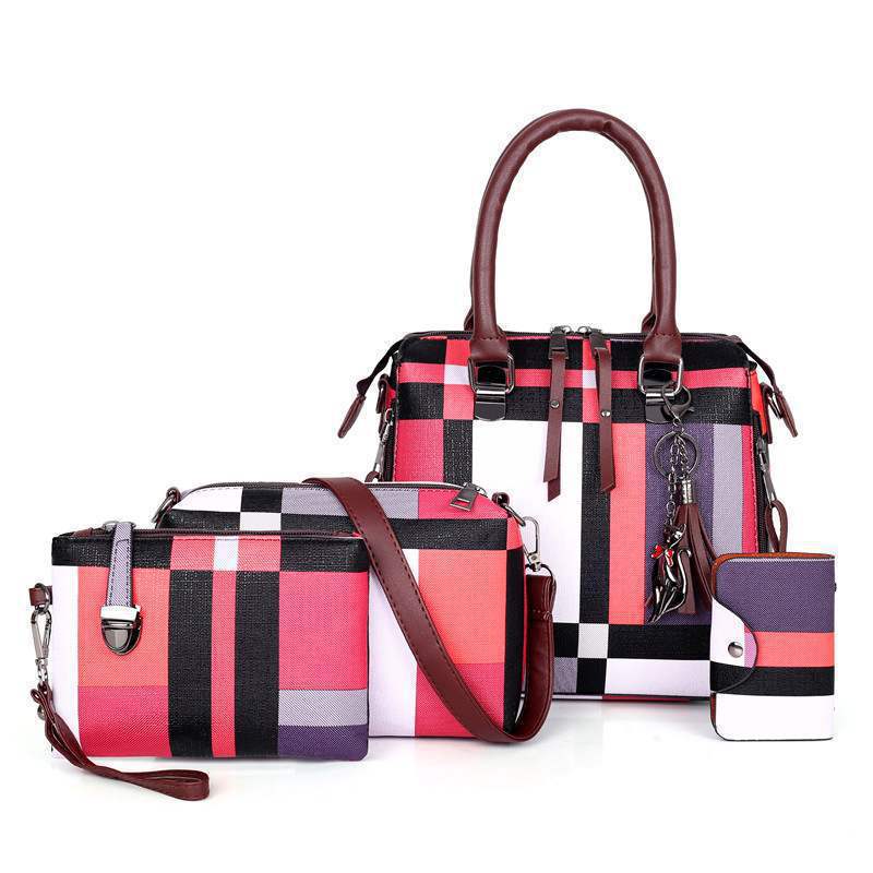 New Luxury Handbags Plaid Women Bags Designer showcased in a stylish multi-bag set with shoulder and crossbody options.