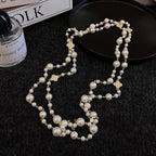 Retro Multi-layer Pearls Necklace Fashion Long Sweater Chain Versatile Accessories For Women - sparklesway.co.uk 
