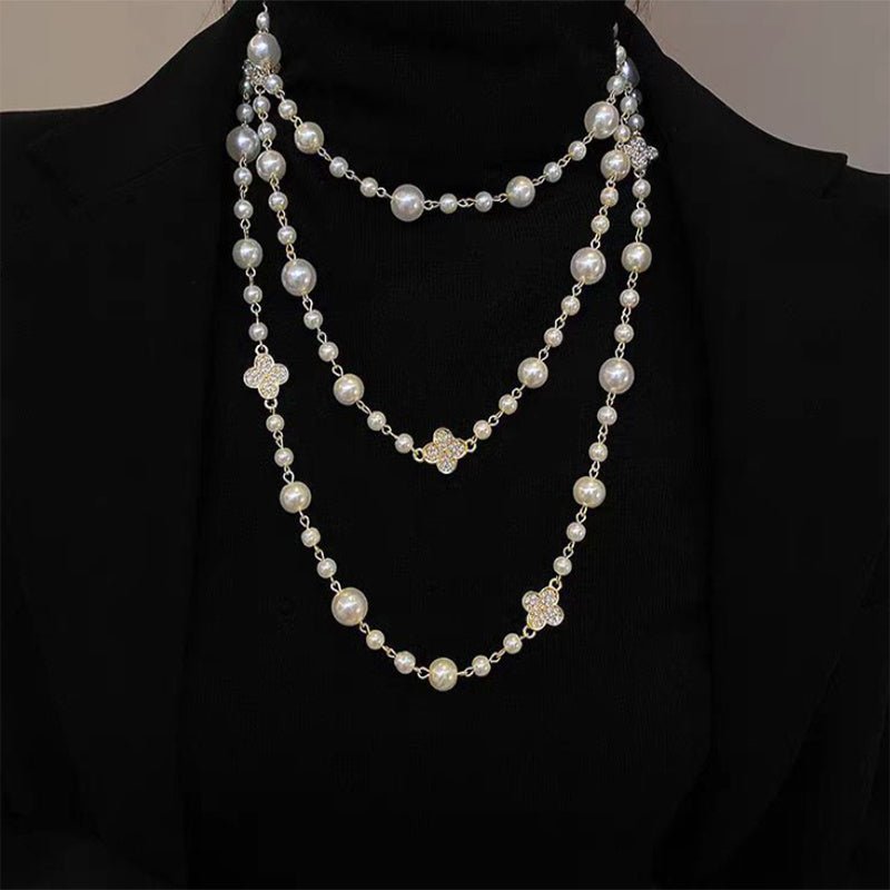 Retro Multi-layer Pearls Necklace Fashion Long Sweater Chain Versatile Accessories For Women - sparklesway.co.uk 