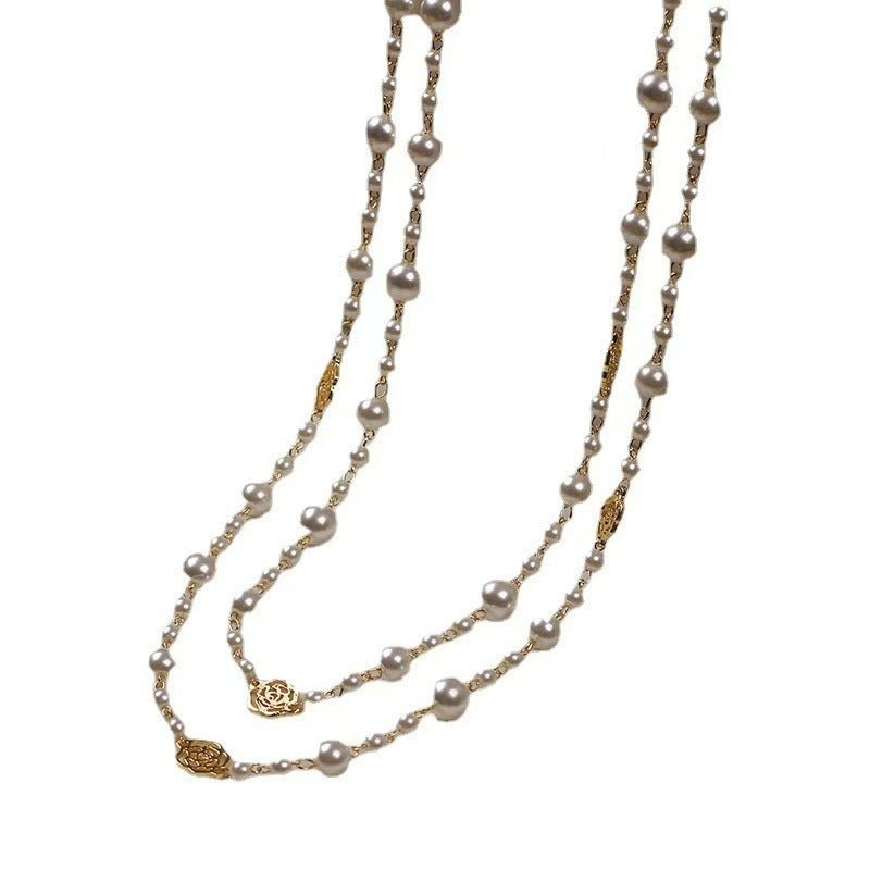Retro Multi-layer Pearls Necklace Fashion Long Sweater Chain Versatile Accessories For Women - sparklesway.co.uk 