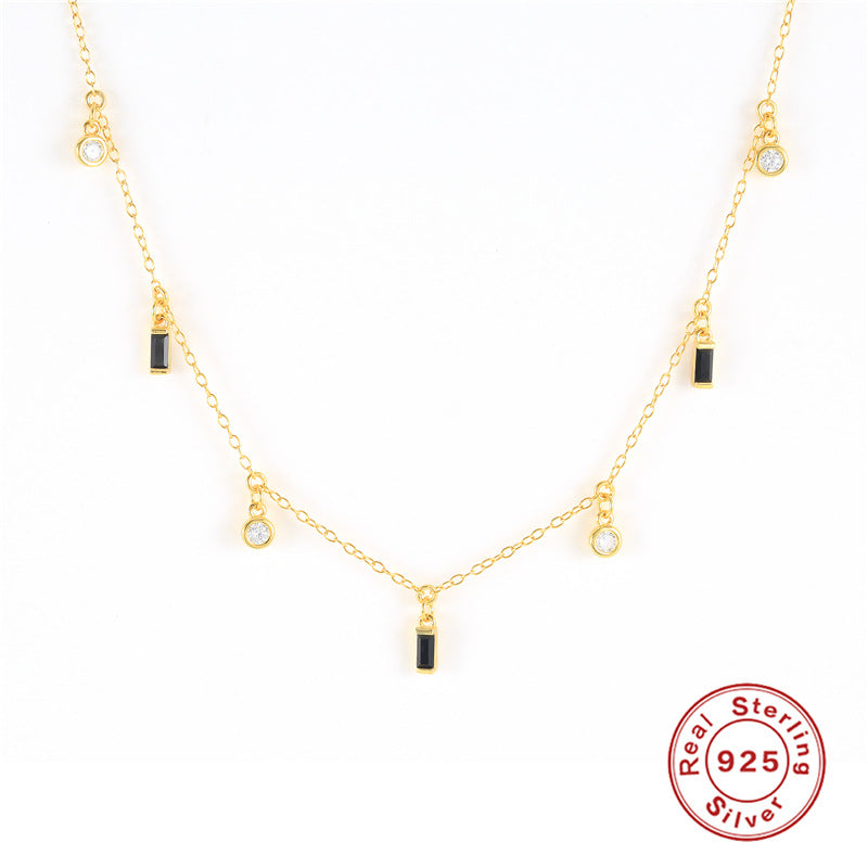 S925 Sterling Silver Rectangular Pendant Clavicle Necklace - sparklesway.co.uk 