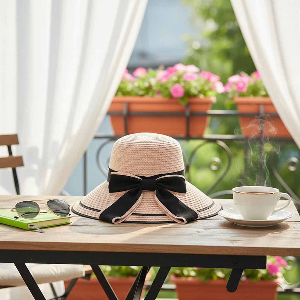 Straw Sun Hat Women Summer Beach Hat Wide Brim Bow Ribbon - sparklesway.co.uk 