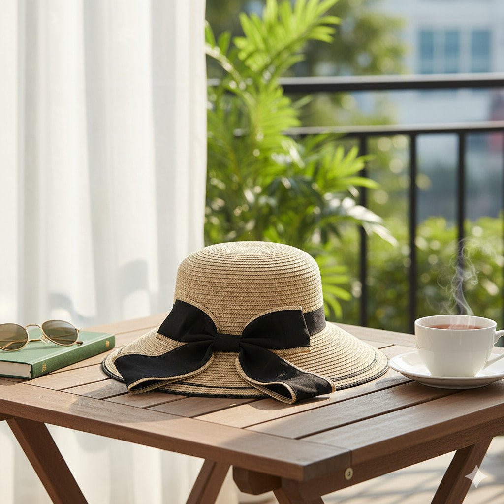 Straw Sun Hat Women Summer Beach Hat Wide Brim Bow Ribbon - sparklesway.co.uk 