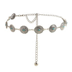Turquoise Inlaid Waist Chain Ancient Carving Vintage Gold Accessories - sparklesway.co.uk 