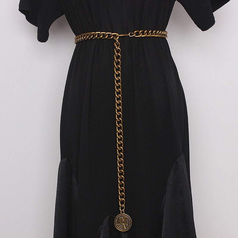 Waist Chain Jeans Dress Accessories Black Gold Chain Belt - sparklesway.co.uk 