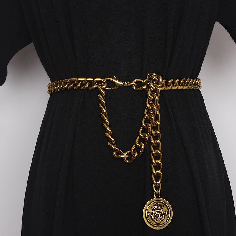 Waist Chain Jeans Dress Accessories Black Gold Chain Belt - sparklesway.co.uk 