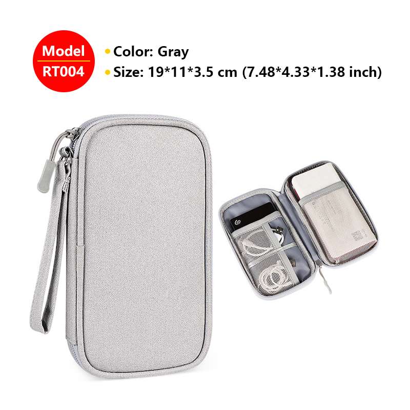 Gray travel organizer with compartments on a white background