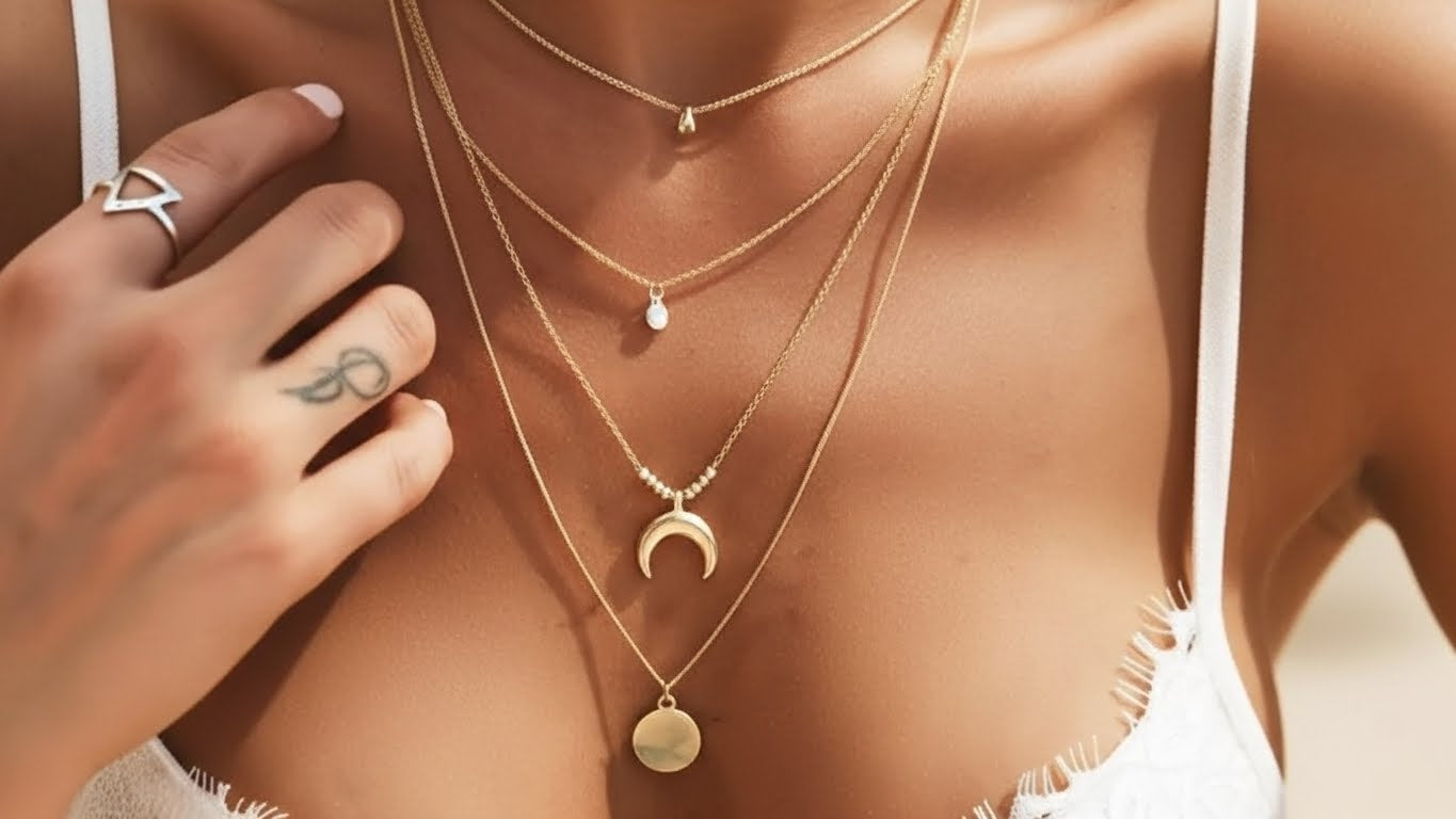 Multi-layer Moon Pendant Necklaces for Women Bohemian Wafer Elegant Necklace - sparklesway.co.uk 