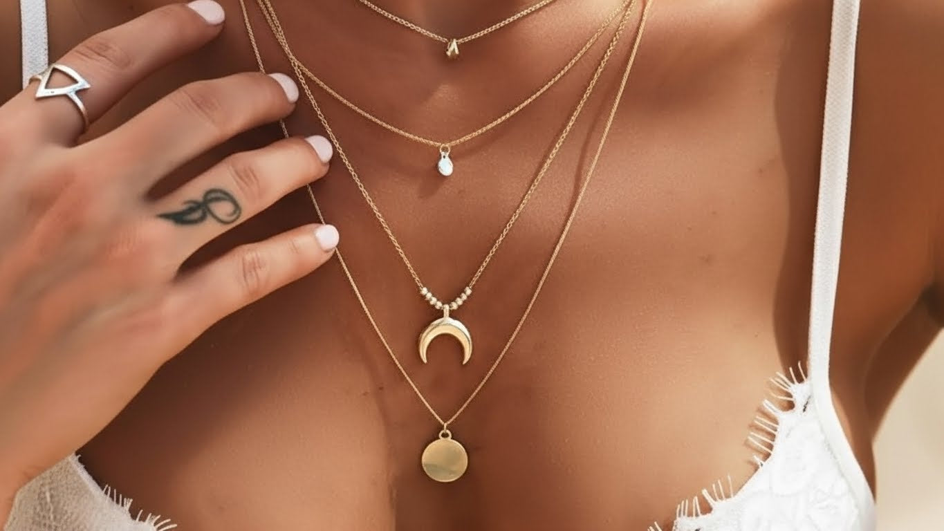 Multi-layer Moon Pendant Necklaces for Women Bohemian Wafer Elegant Necklace - sparklesway.co.uk 