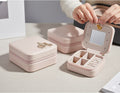 Women Jewelry Organizer Box PU Leather Travel Makeup Cosmetic Case with Mirror & Zipper - sparklesway.co.uk 