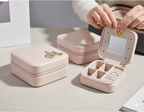 Women Jewelry Organizer Box PU Leather Travel Makeup Cosmetic Case with Mirror & Zipper - sparklesway.co.uk 