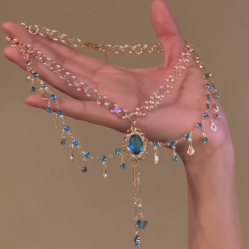 Copper Alloy  Crystal Mermaid Princess Necklace Multi-layer - sparklesway.co.uk 