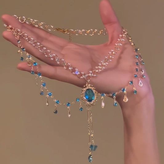 Copper Alloy  Crystal Mermaid Princess Necklace Multi-layer - sparklesway.co.uk 