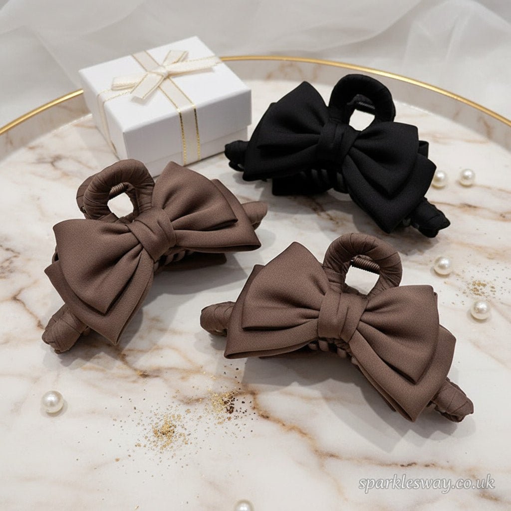Bow Claw Clip Graceful Satin Headdress Shark Clip Updo Hair Claw - sparklesway.co.uk 