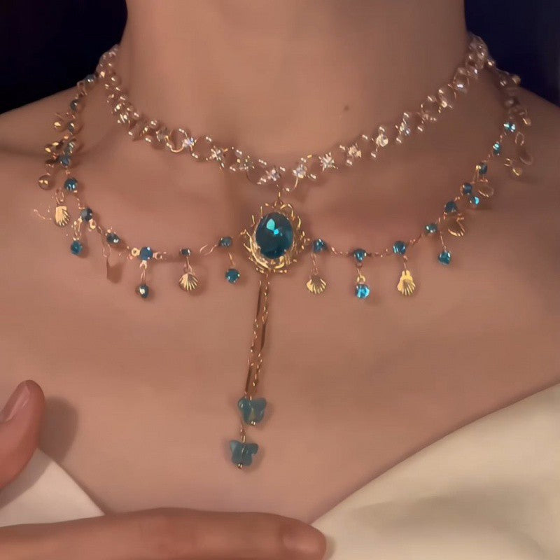 Copper Alloy  Crystal Mermaid Princess Necklace Multi-layer - sparklesway.co.uk 