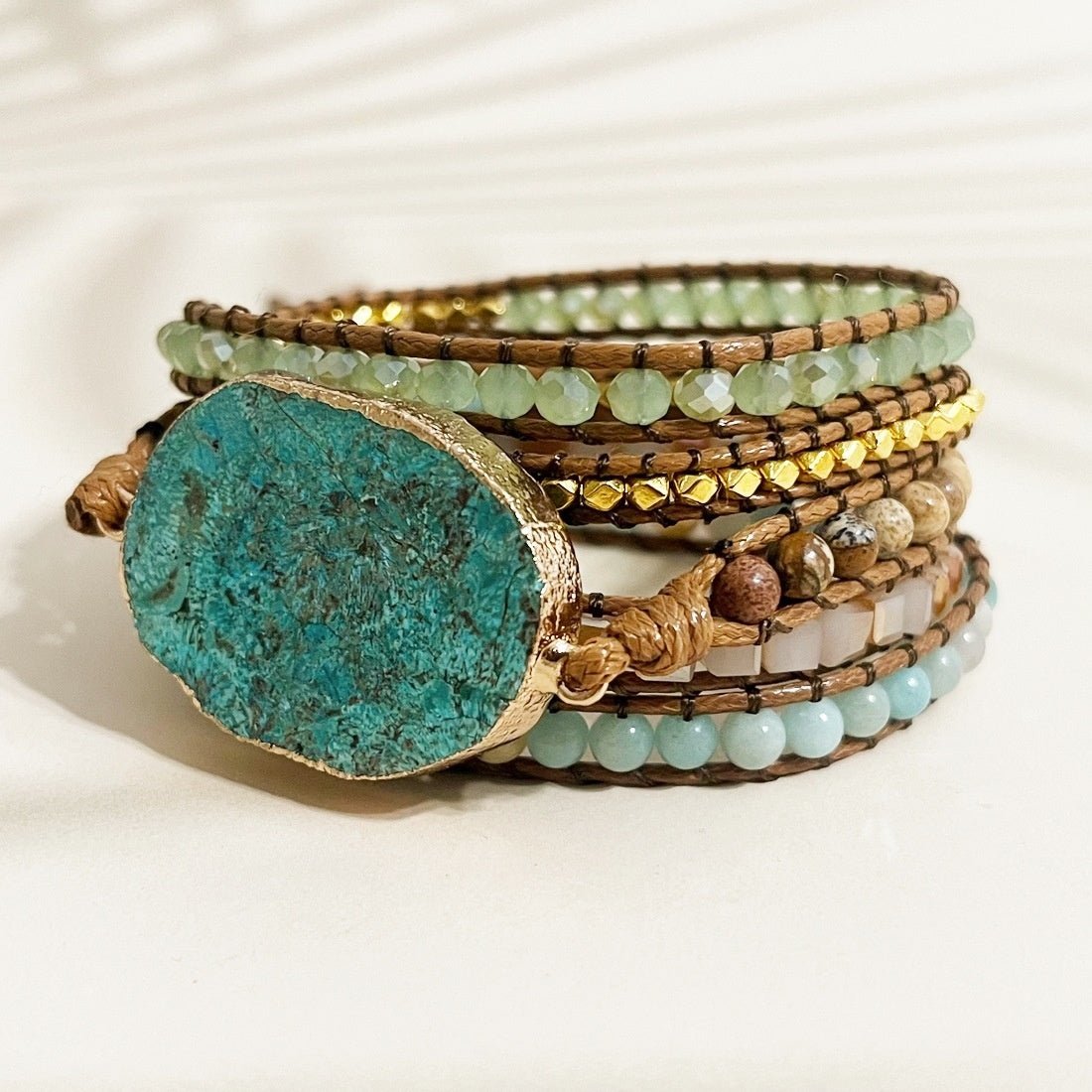 European And American Retro Natural Ocean Stone Multi - layer Winding Bracelet - sparklesway.co.uk