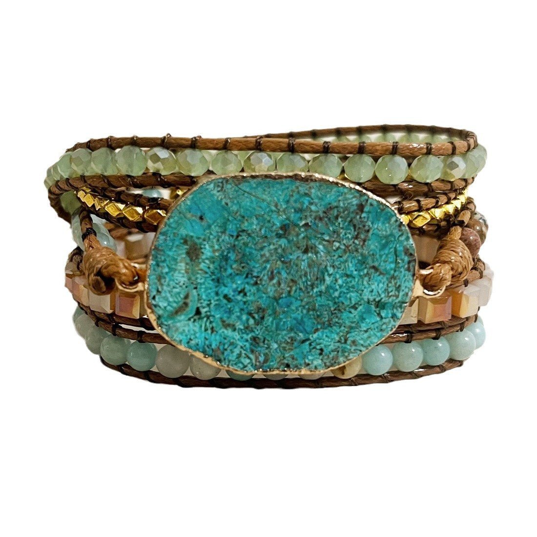 European And American Retro Natural Ocean Stone Multi - layer Winding Bracelet - sparklesway.co.uk