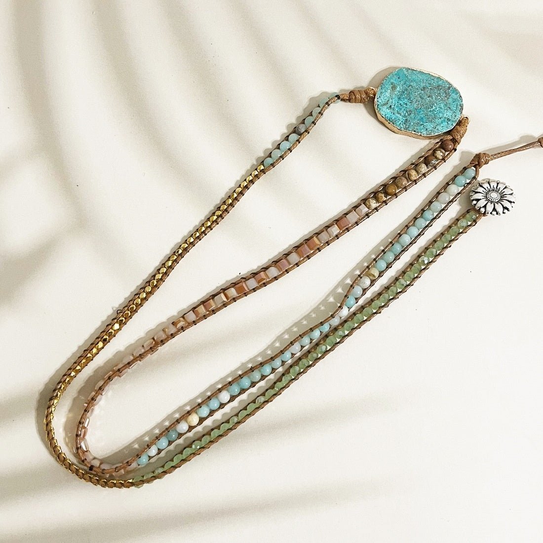 European And American Retro Natural Ocean Stone Multi-layer Winding Bracelet - sparklesway.co.uk 