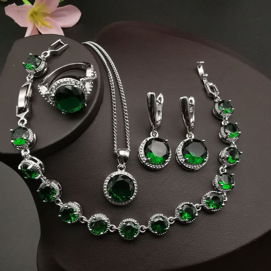 European And American Style Jewelry Round Diamond 4 PCs Set - sparklesway.co.uk