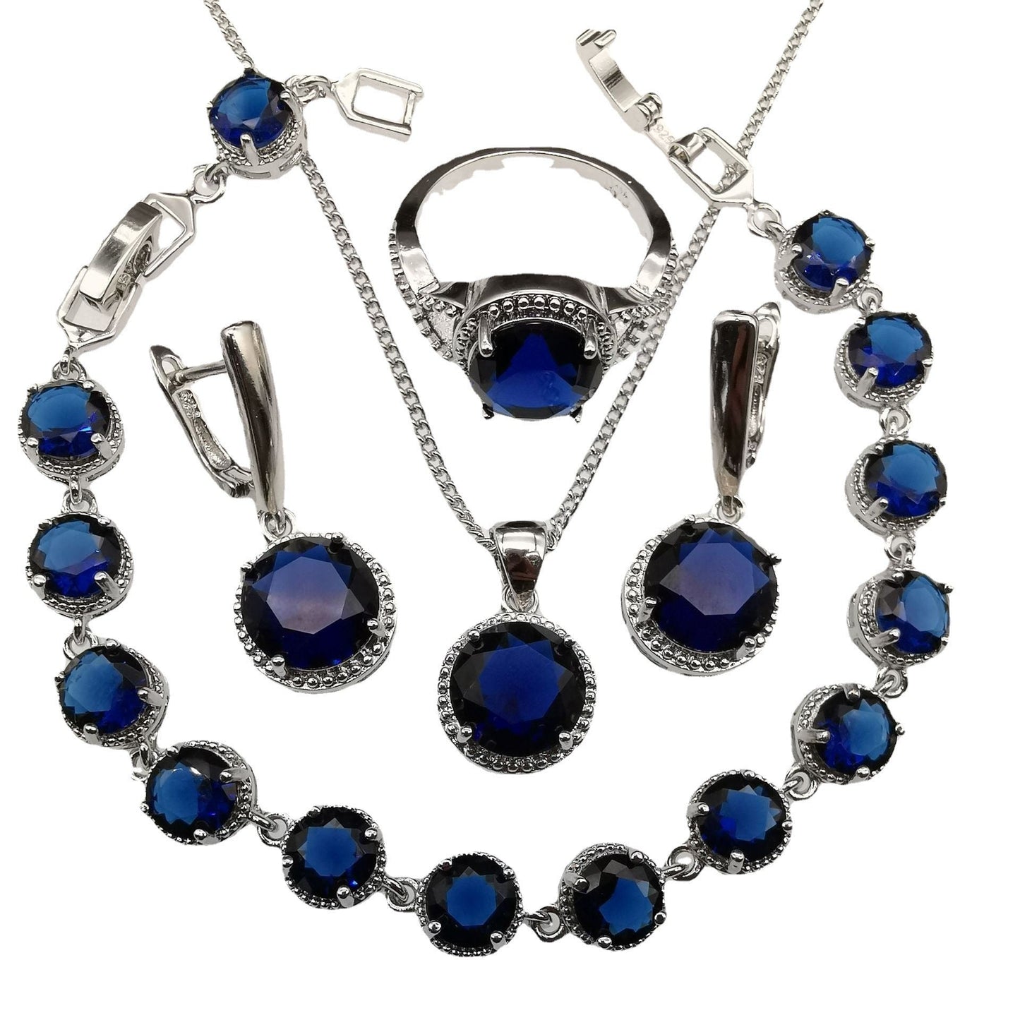 European And American Style Jewelry Round Diamond 4 PCs Set - sparklesway.co.uk