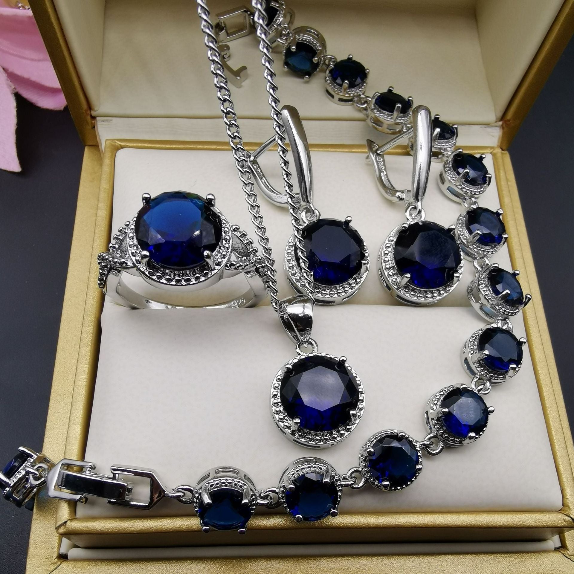 European And American Style Jewelry Round Diamond 4 PCs Set - sparklesway.co.uk