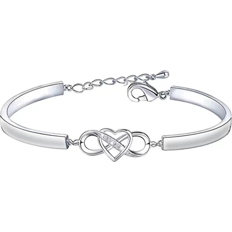 Infinity Heart Bracelet Bangle Crystal Love Forever Symbol Charm Bracelets - sparklesway.co.uk 