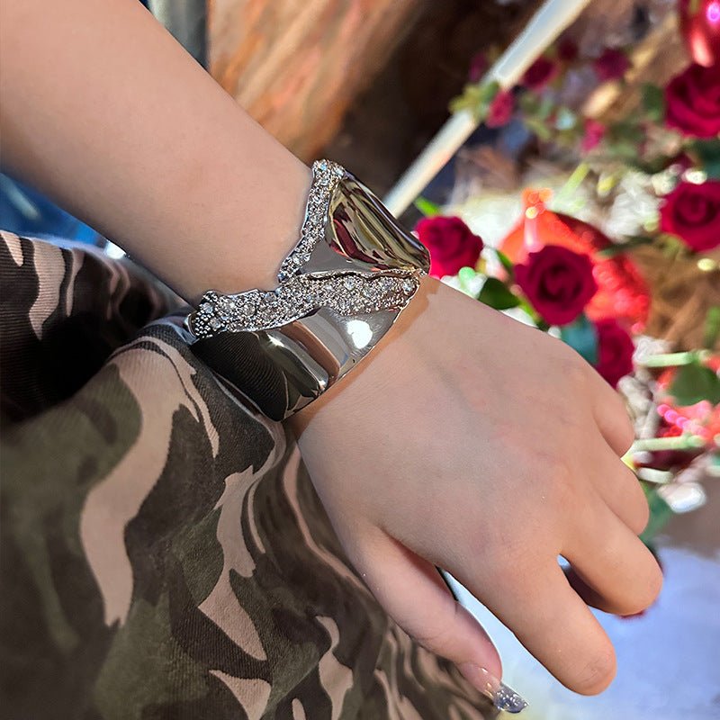 Gold Cuff Bracelet for Women | Statement Crystal Bangle Bracelet - sparklesway.co.uk