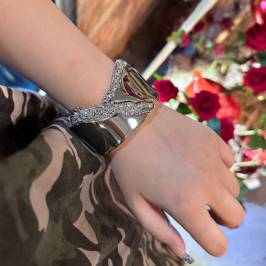 Gold Cuff Bracelet for Women | Statement Crystal Bangle Bracelet - sparklesway.co.uk