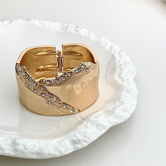 Gold Cuff Bracelet for Women | Statement Crystal Bangle Bracelet - sparklesway.co.uk