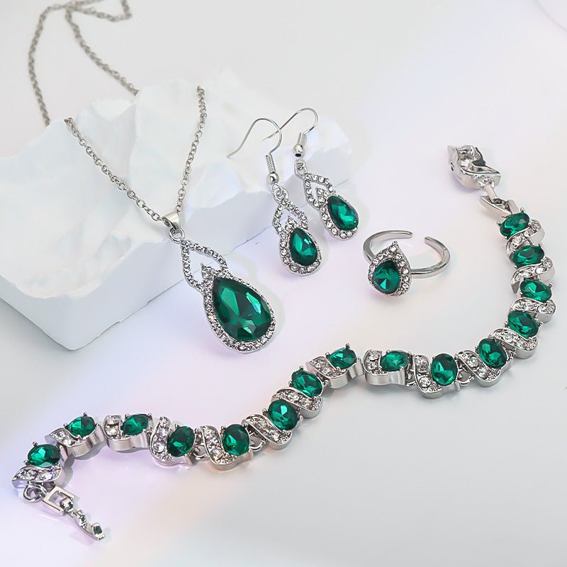 Light Luxury Zircon Necklace Earrings Open Ring Jewelry Suit - sparklesway.co.uk