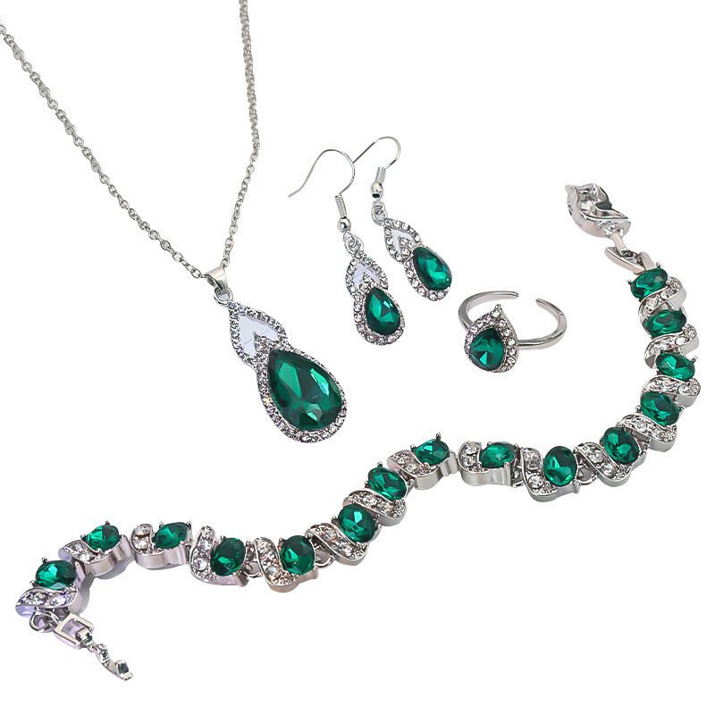 Light Luxury Zircon Necklace Earrings Open Ring Jewelry Suit - sparklesway.co.uk