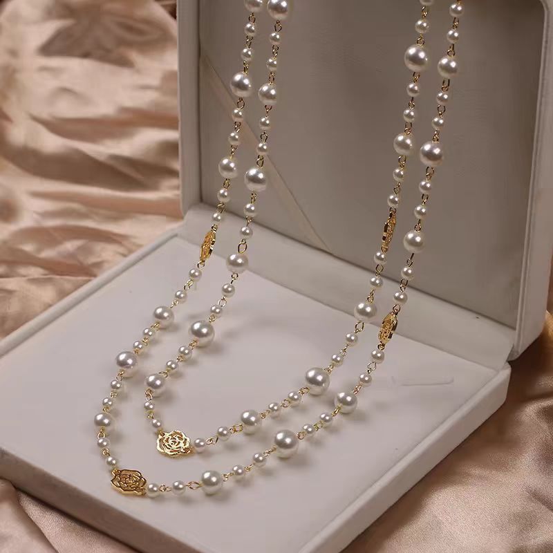 Retro Multi-layer Pearls Necklace Fashion Long Sweater Chain Versatile Accessories For Women - sparklesway.co.uk 