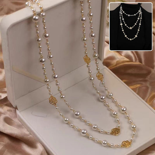 Retro Multi - layer Pearls Necklace Fashion Long Sweater Chain Versatile Accessories For Women - sparklesway.co.uk